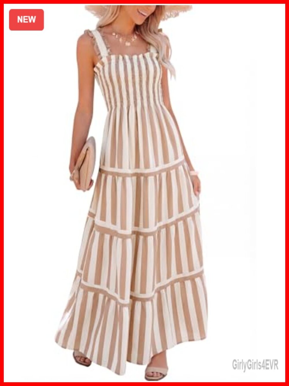 Womens Summer Maxi Dress Smocked Square Neck Sleeveless Flowy Sundress